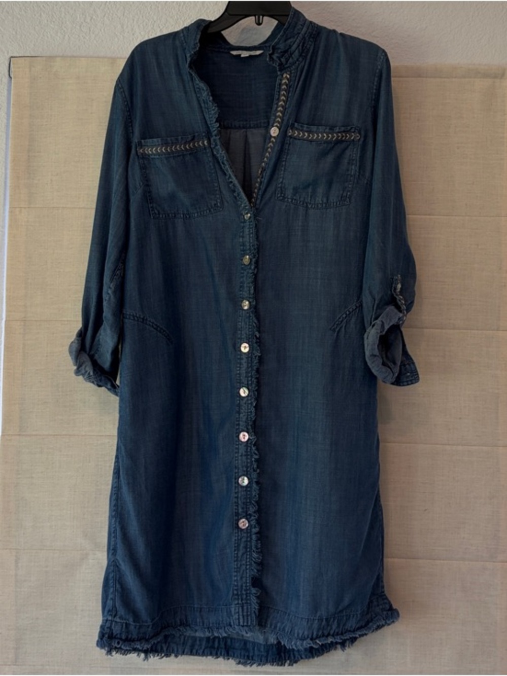 John Mark Dark Blue Long-Sleeve Button Front Tunic Dress